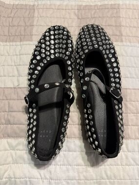 Black Studded Mary Jane Flats
